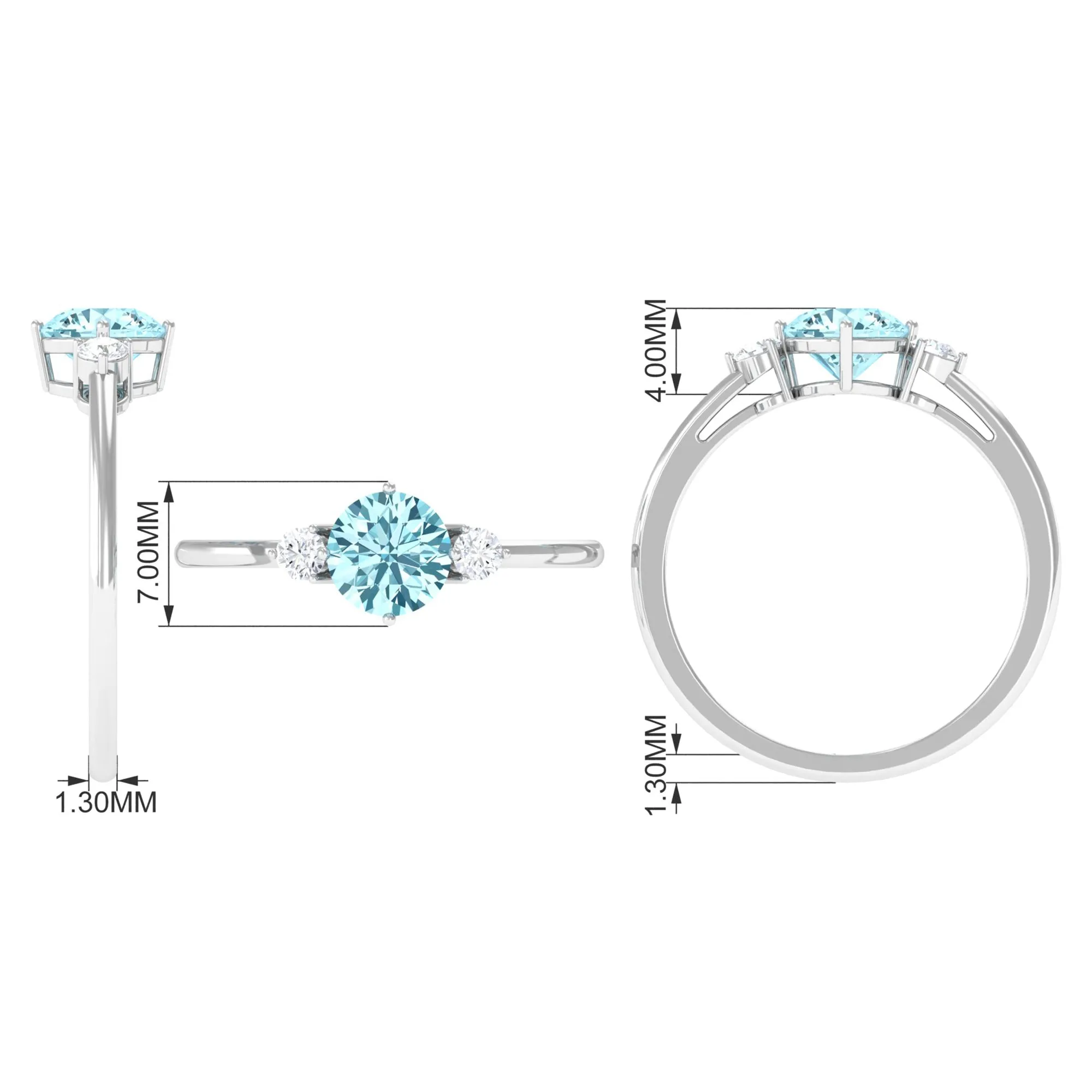 1 CT Aquamarine and Diamond Three Stone Minimal Ring