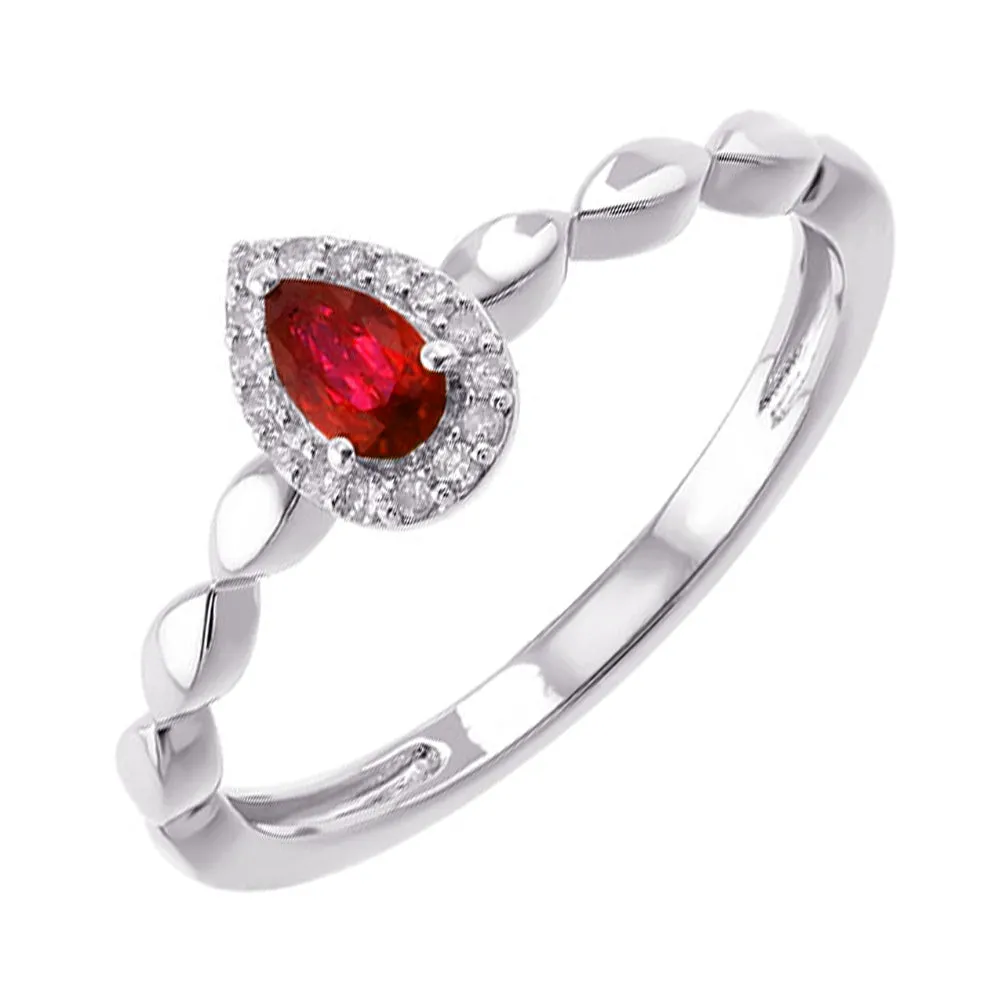 10KT WHITE GOLD DIAMOND (1/20CTW) & RUBY (1/4 CTW) RING