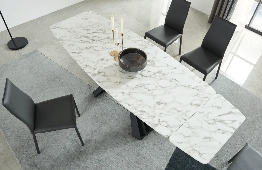 152 Marble Dining Table with 196 Grey Chairs