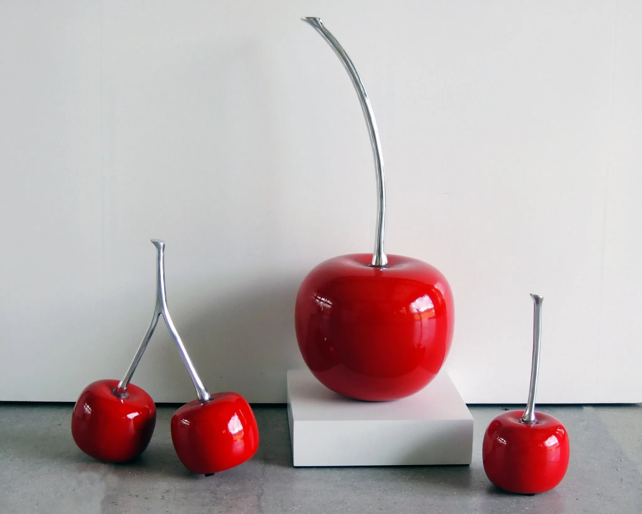 18" Red Shiny Cherry Ceramic Sculpture - Home Decor