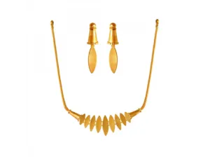 22k Gold Minimal Statement Necklace And Earrings Set With Geometric Design