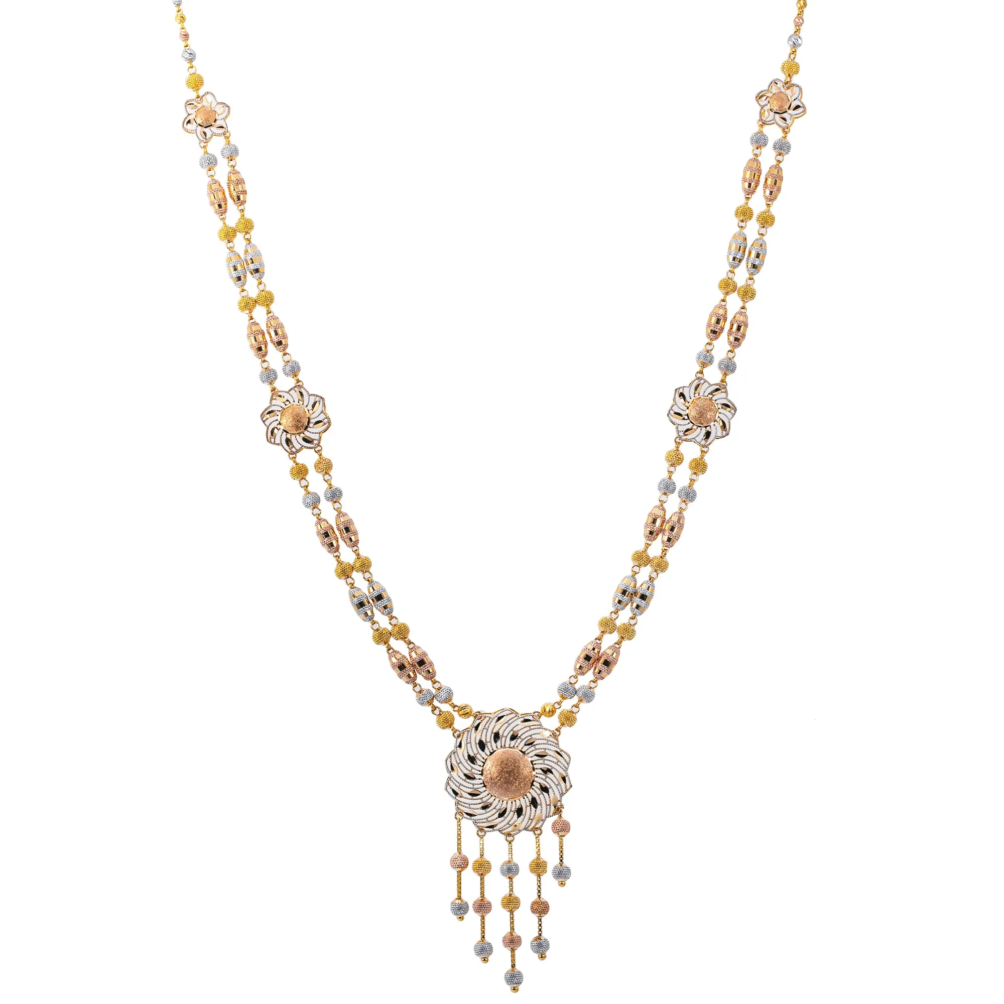 22K Multi-Tone Gold Beaded Necklace Set (71.4gm)