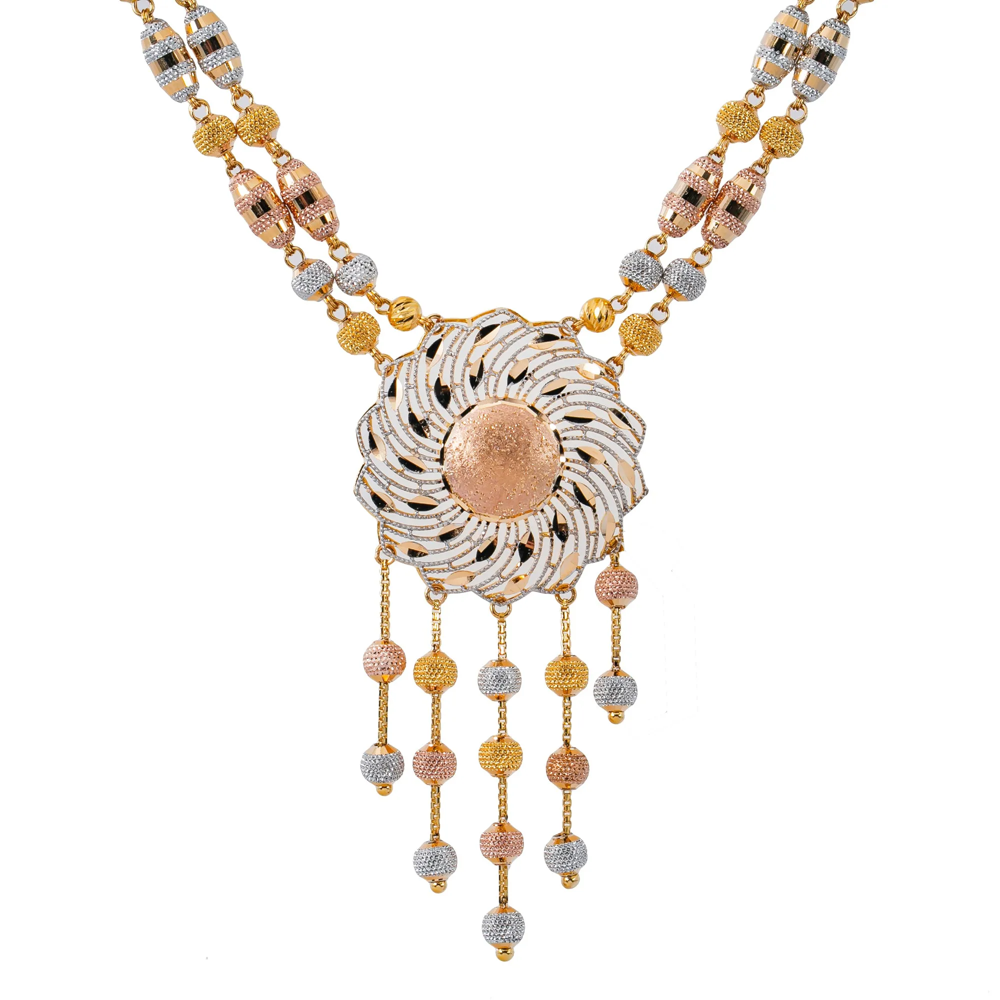 22K Multi-Tone Gold Beaded Necklace Set (71.4gm)