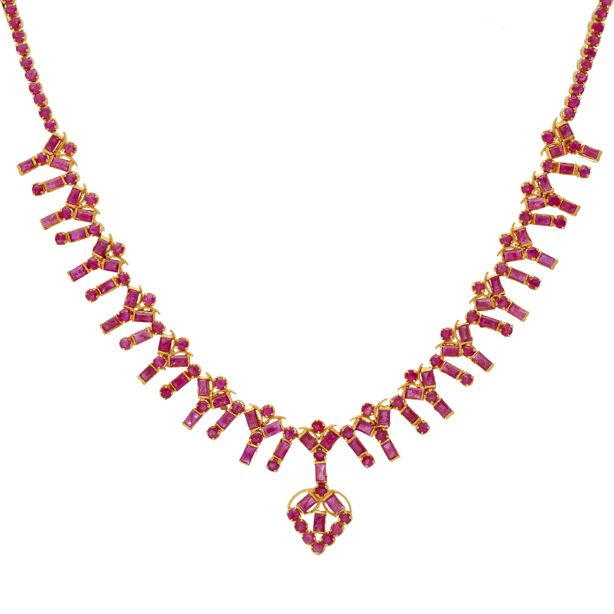 22K Yellow Gold & Ruby Necklace Set