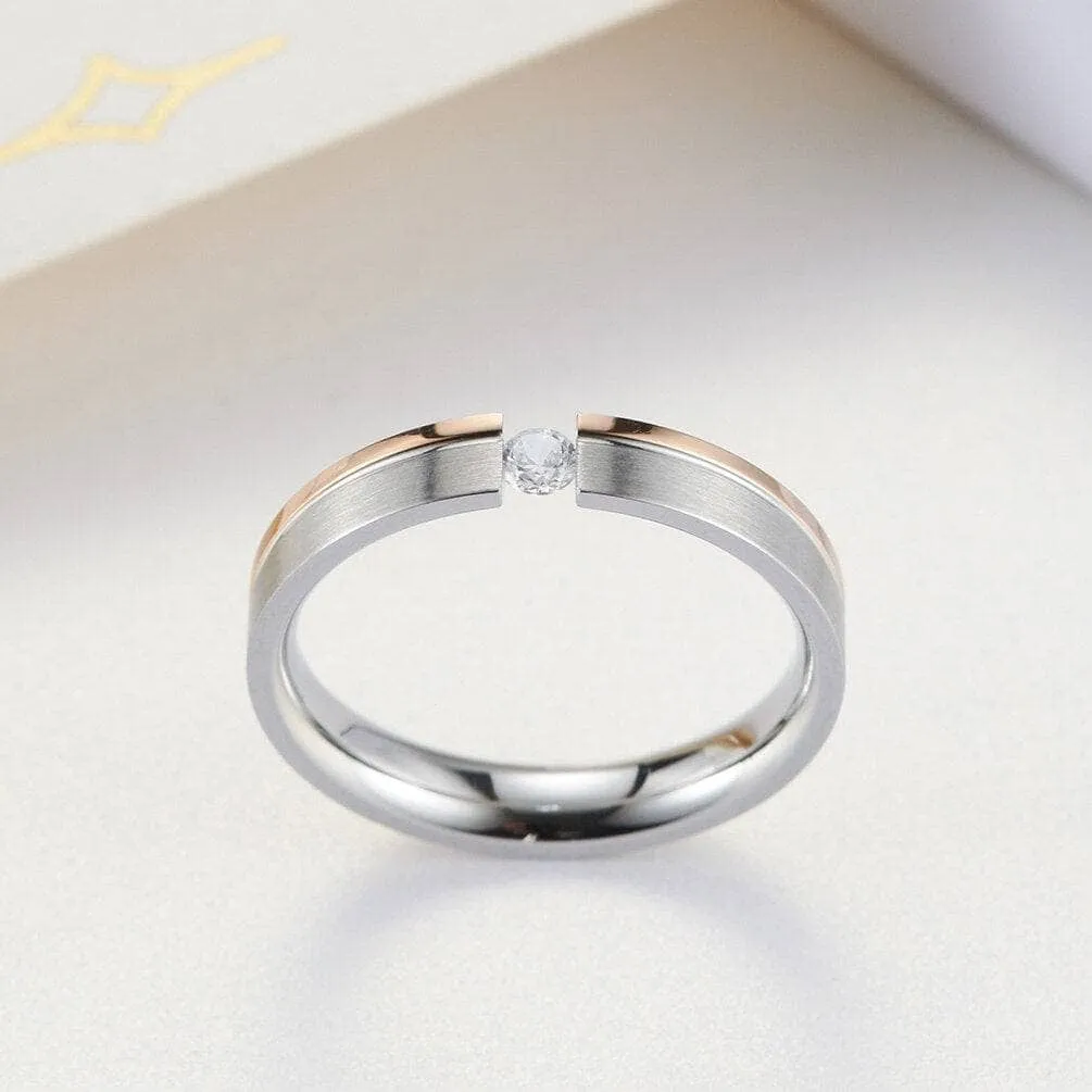 4mm Elegant Simple Brushed Rose Gold Inlaid Ring Band