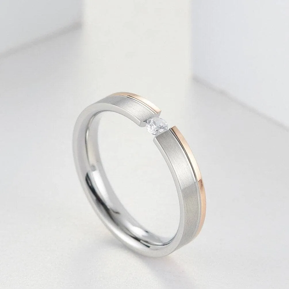 4mm Elegant Simple Brushed Rose Gold Inlaid Ring Band