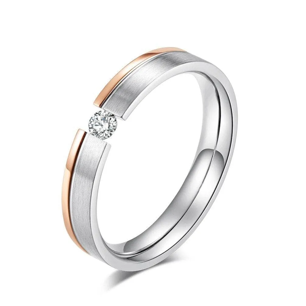 4mm Elegant Simple Brushed Rose Gold Inlaid Ring Band