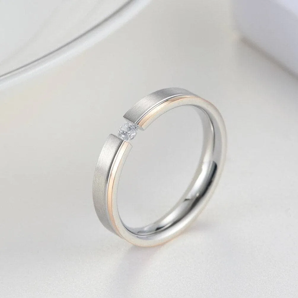 4mm Elegant Simple Brushed Rose Gold Inlaid Ring Band