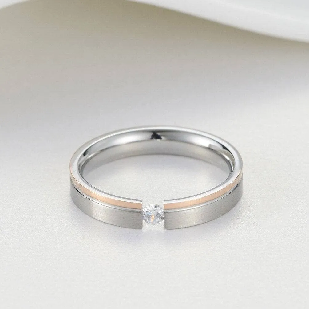 4mm Elegant Simple Brushed Rose Gold Inlaid Ring Band