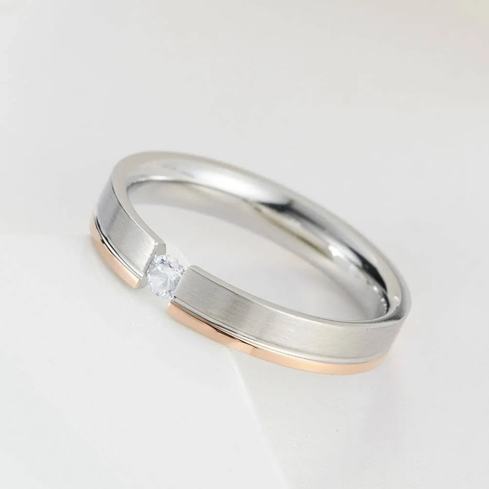 4mm Elegant Simple Brushed Rose Gold Inlaid Ring Band