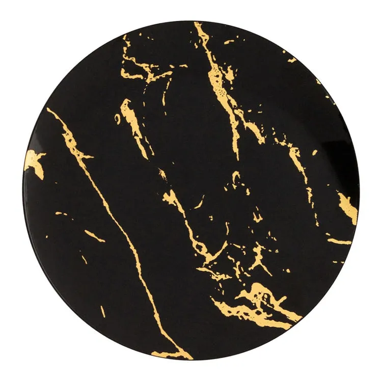 7.5" Black with Gold Stroke Round Disposable Plastic Salad Plates