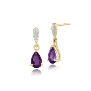 9 karat Gelbes Gold Amethyst & Diamant Fallen/ Lang Ohrringe