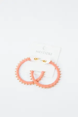 Arielle Raffia Flat Hoop Earrings, Peach