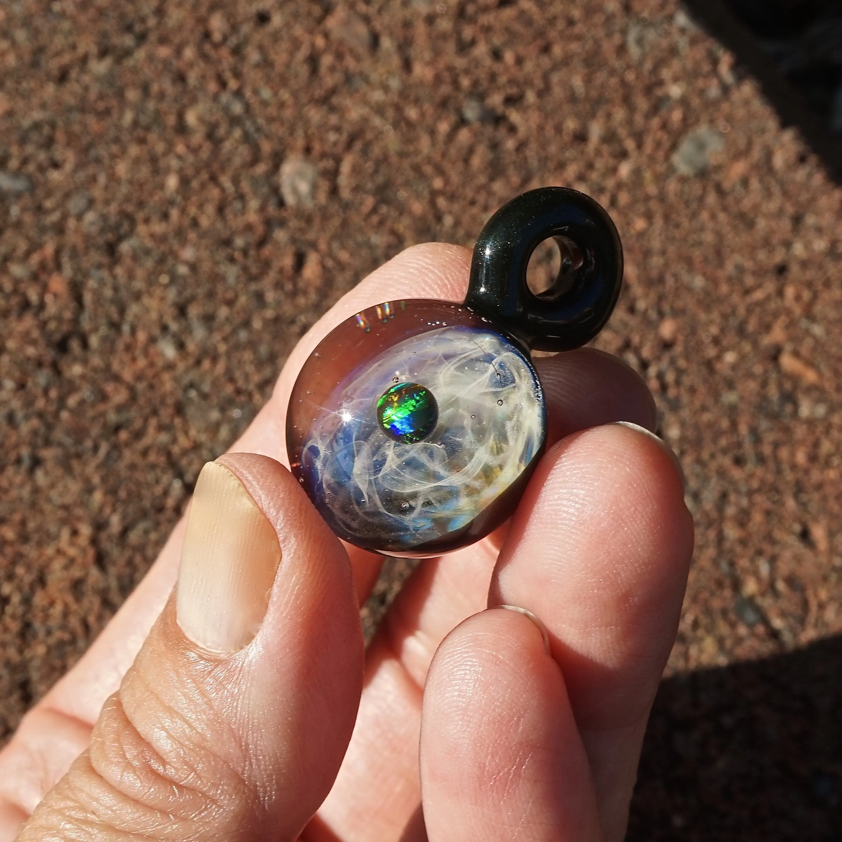 Ash Infused Glass Planet Pendants with Opals