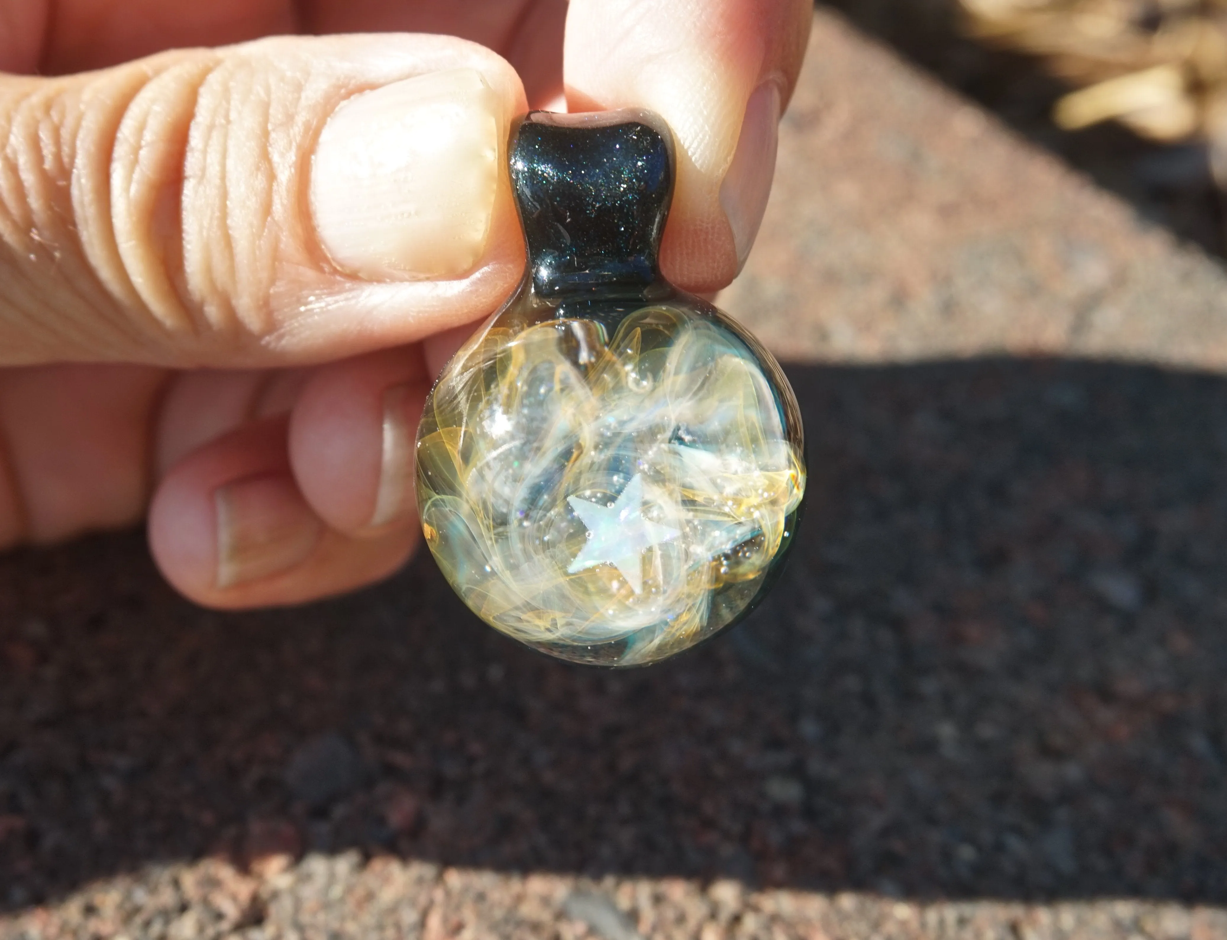 Ash Infused Glass Planet Pendants with Opals