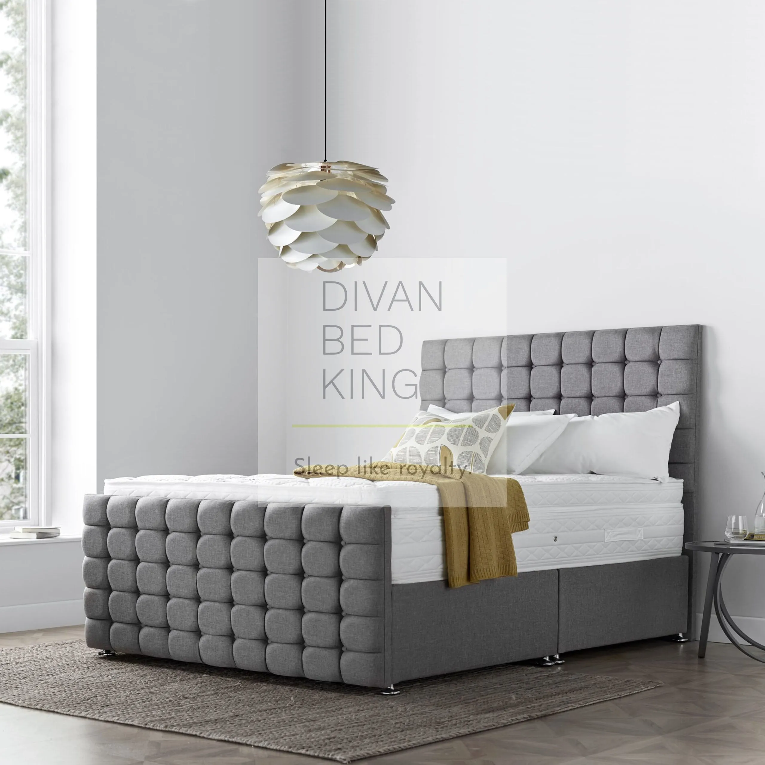 Austin Divan Bed with Cubed High Floor Standing Headboard and Footboard