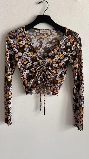 Autumn Fields Floral Long Sleeve Top with Tie Detail