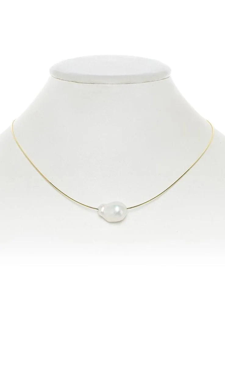 Baroque Pearl Choker Necklace - White  on Gold