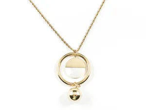 Beautiful Unique Large Round Shiny Metallic With Mother Of Pearl Pendulum Design Gold Tone Long Steel Necklace