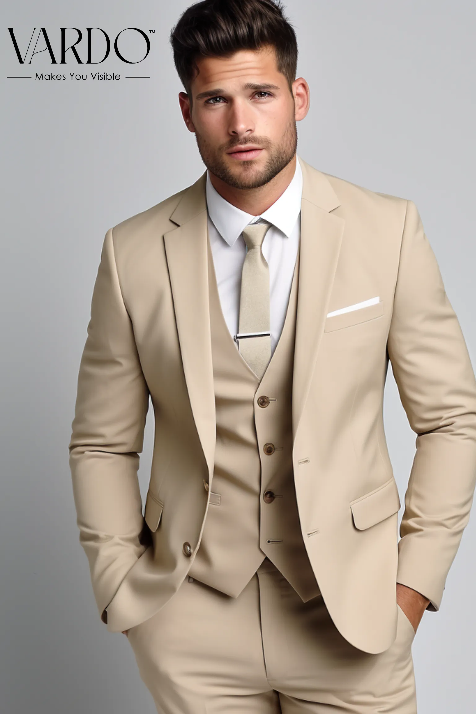 BEIGE SLIM-FIT SUIT 3-PIECE