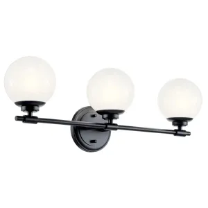 Benno 25 In 3-Lights Bathroom Vanity Light With Opal Glass, Black Finish