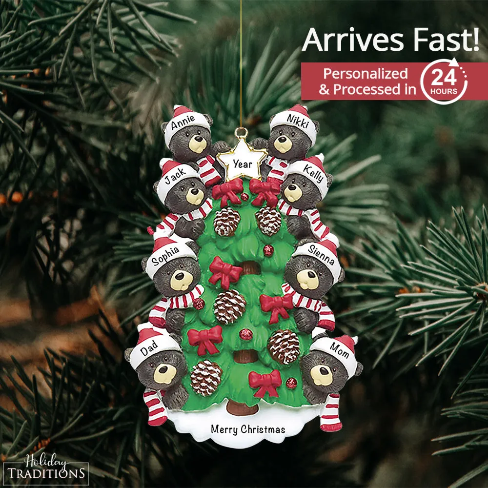 Black Bear Tree Family of 8 Christmas Ornament