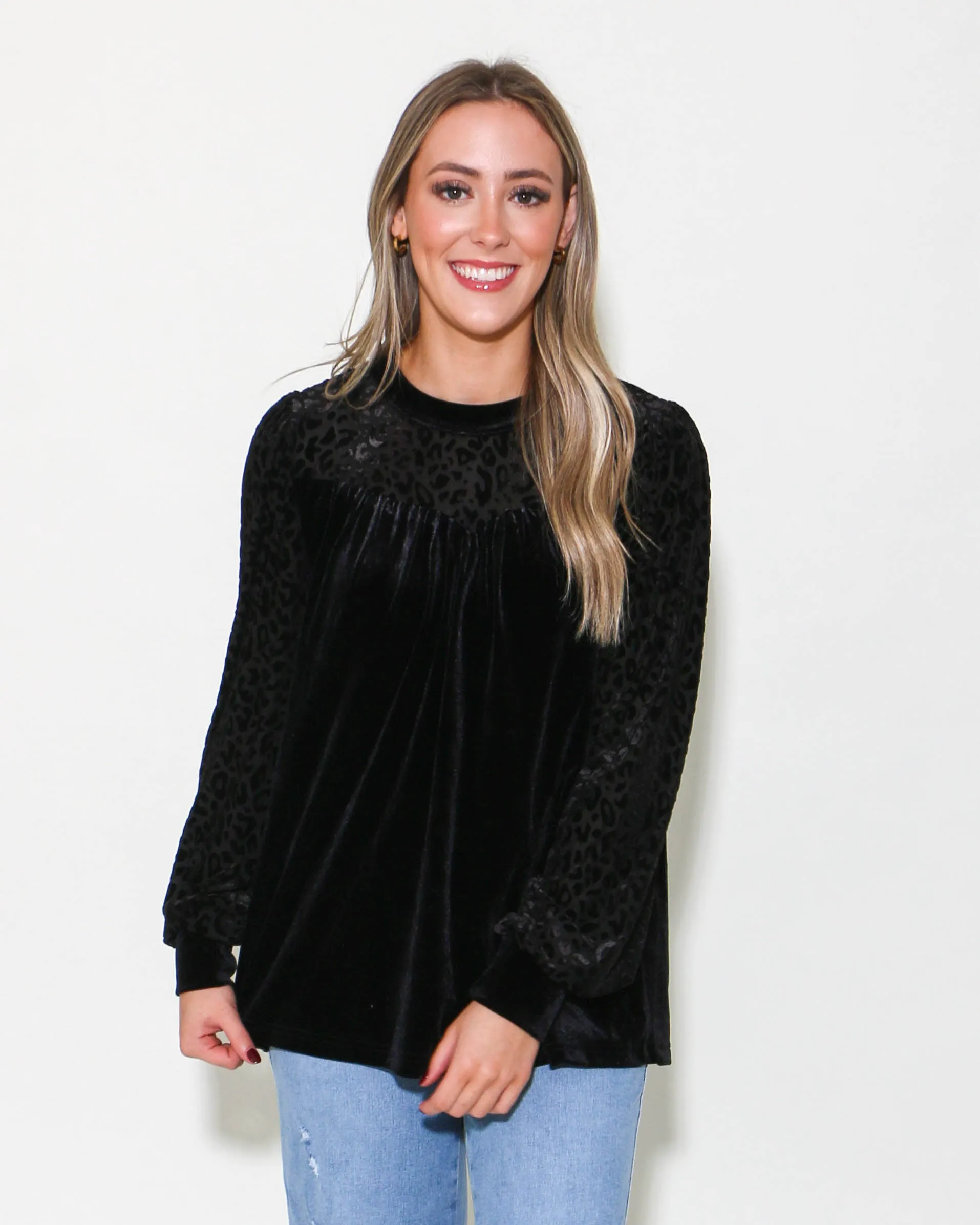 Black Leopard Velvet Top