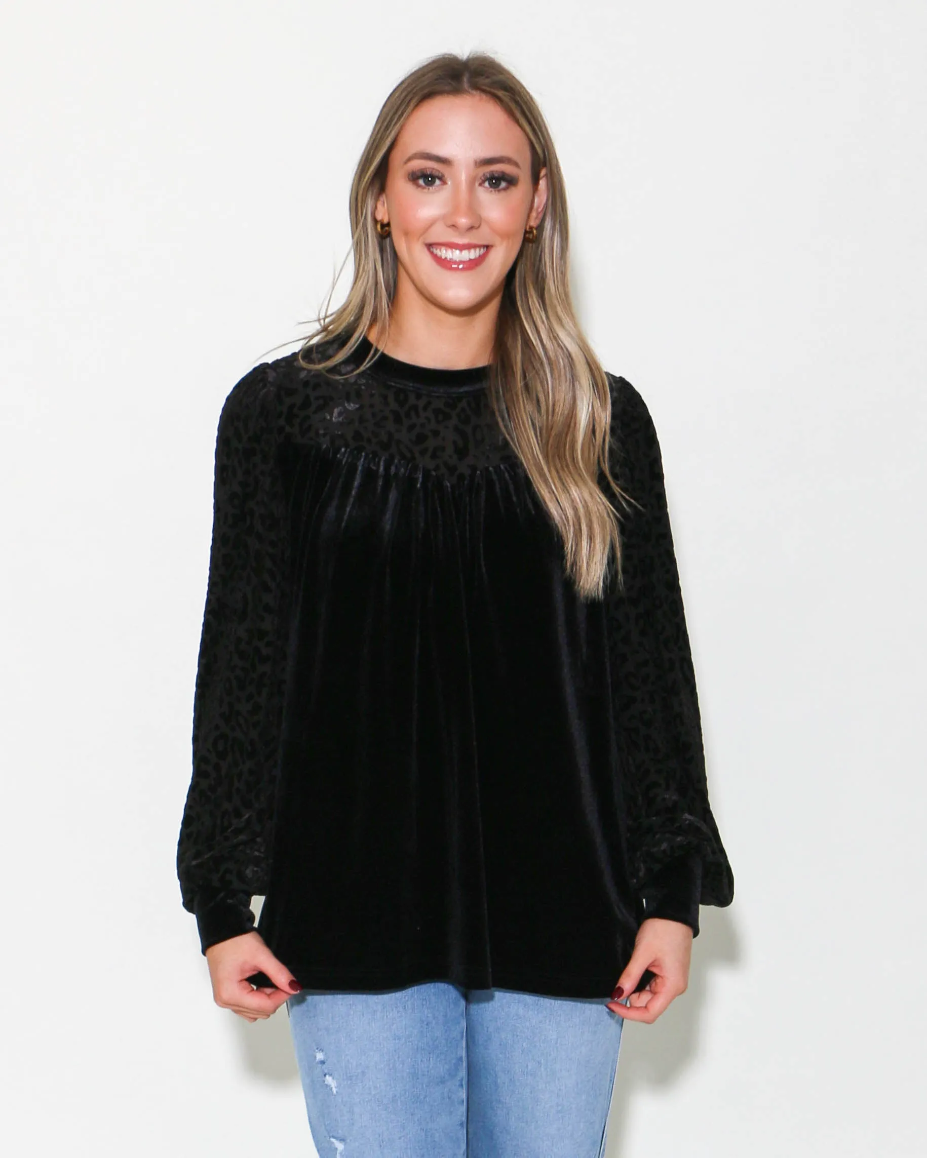 Black Leopard Velvet Top