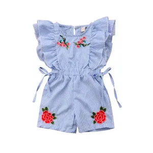 Blue Striped Ruffles Toddler Romper