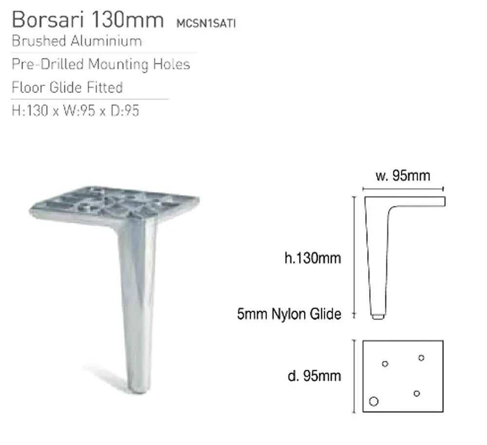 Borsari Aluminium Furniture Legs 13cm Tall - Gun-Metal Nickel Shiny