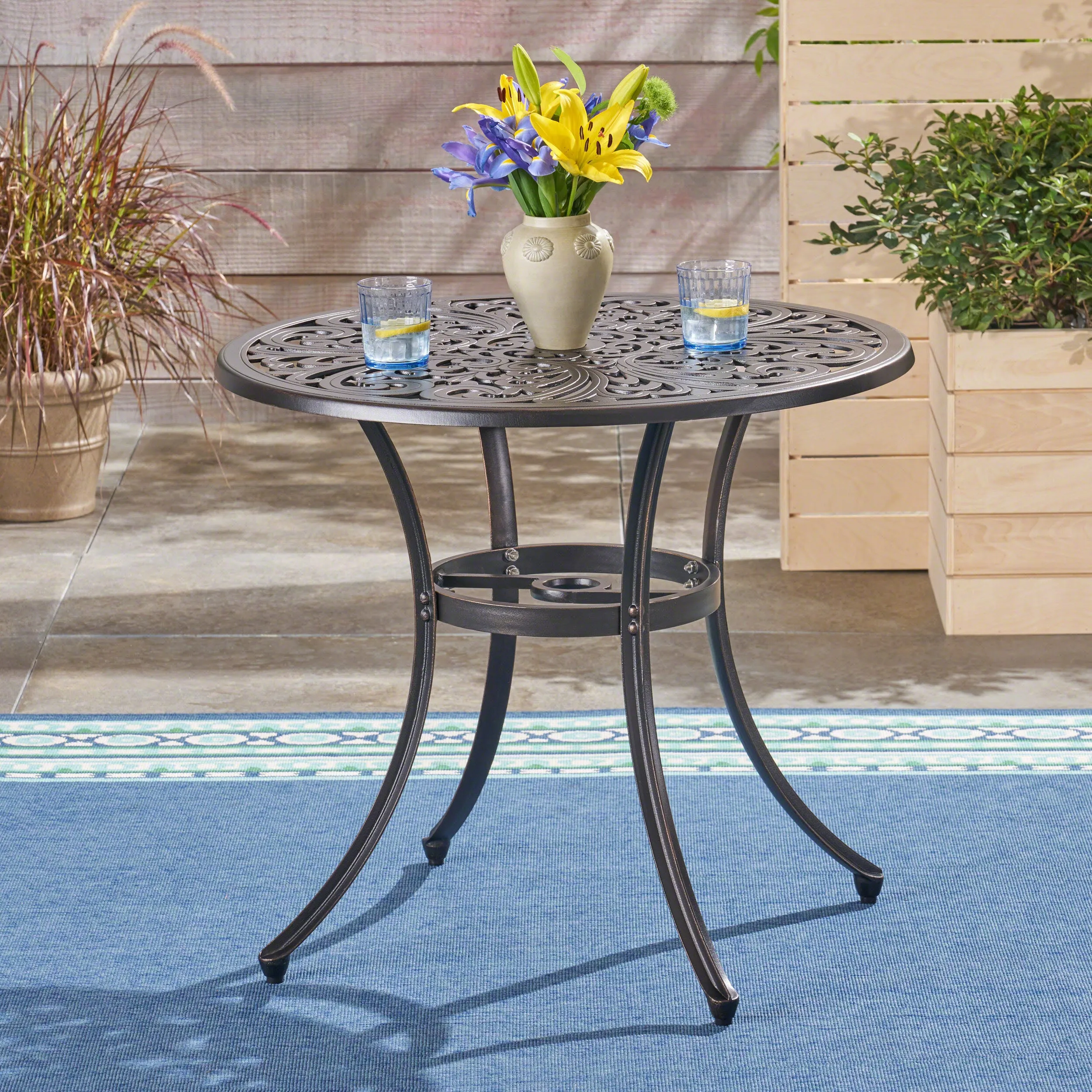 Buda Outdoor Cast Aluminum Dining Table, Shiny Copper