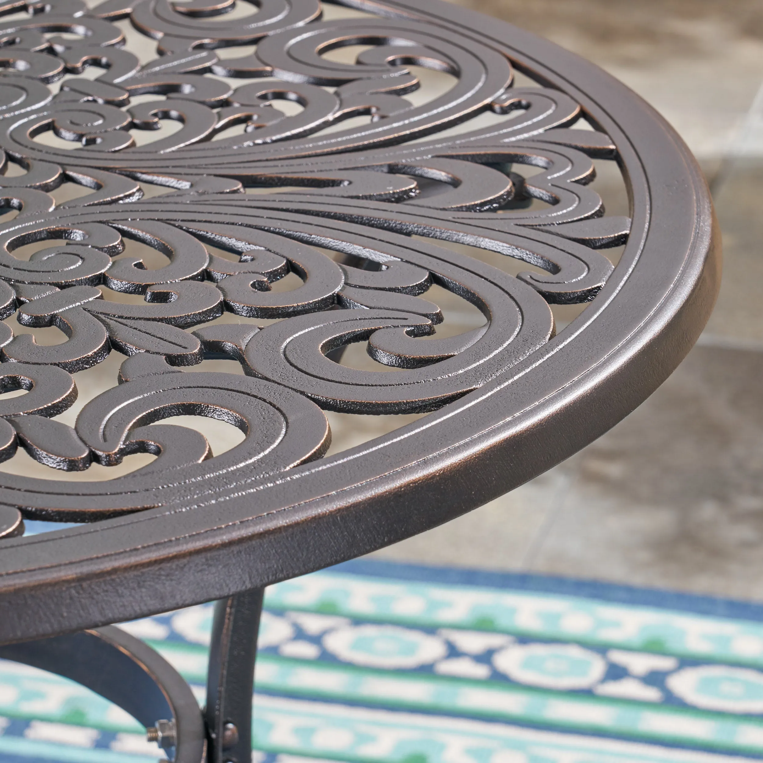 Buda Outdoor Cast Aluminum Dining Table, Shiny Copper