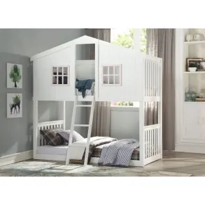 Cairo Cottage Twin/Twin Bunk Bed, White & Pink