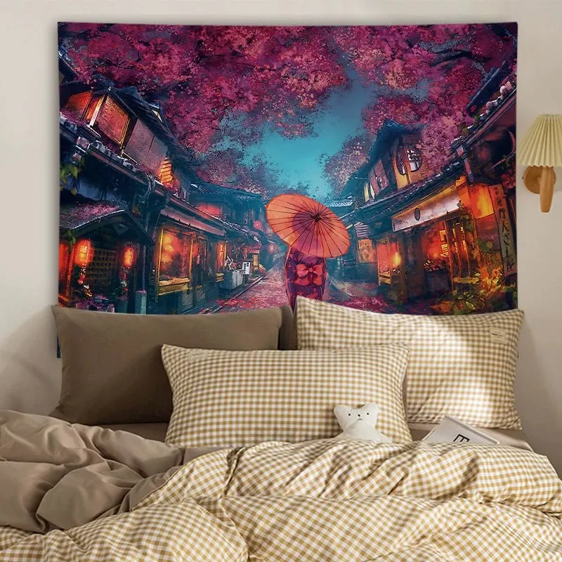 Cartoon-Style Cotton Bedside Tapestry for Dormitory Decor