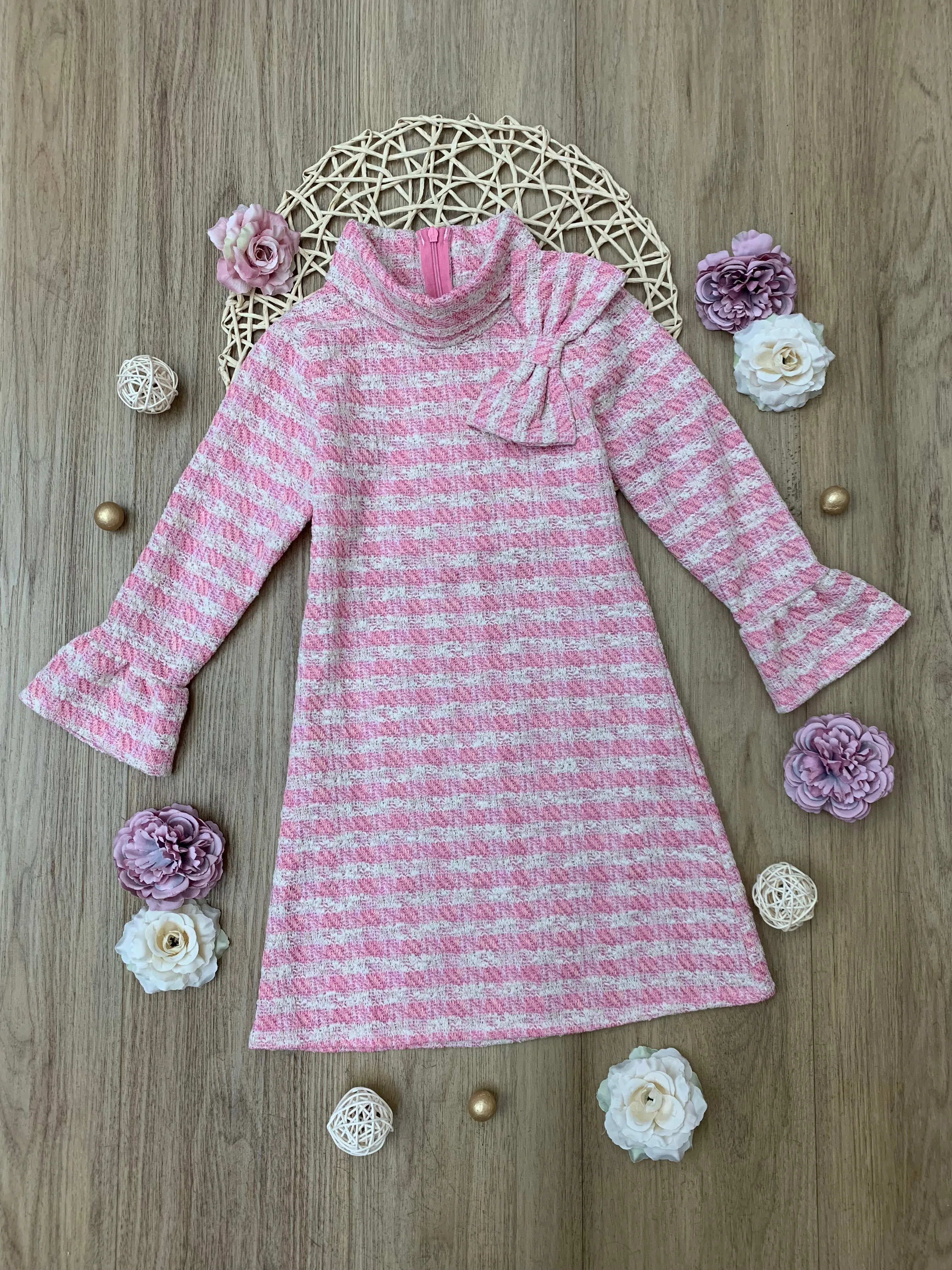 Charming Checked Tweed Pink Dress