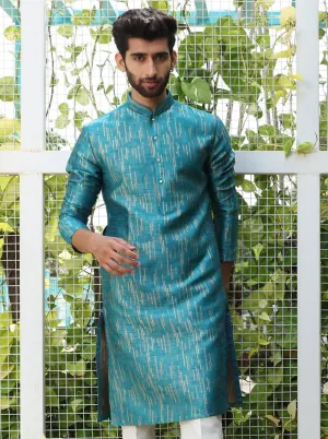 Charming Ice Blue Self-Textured Kurta For Men