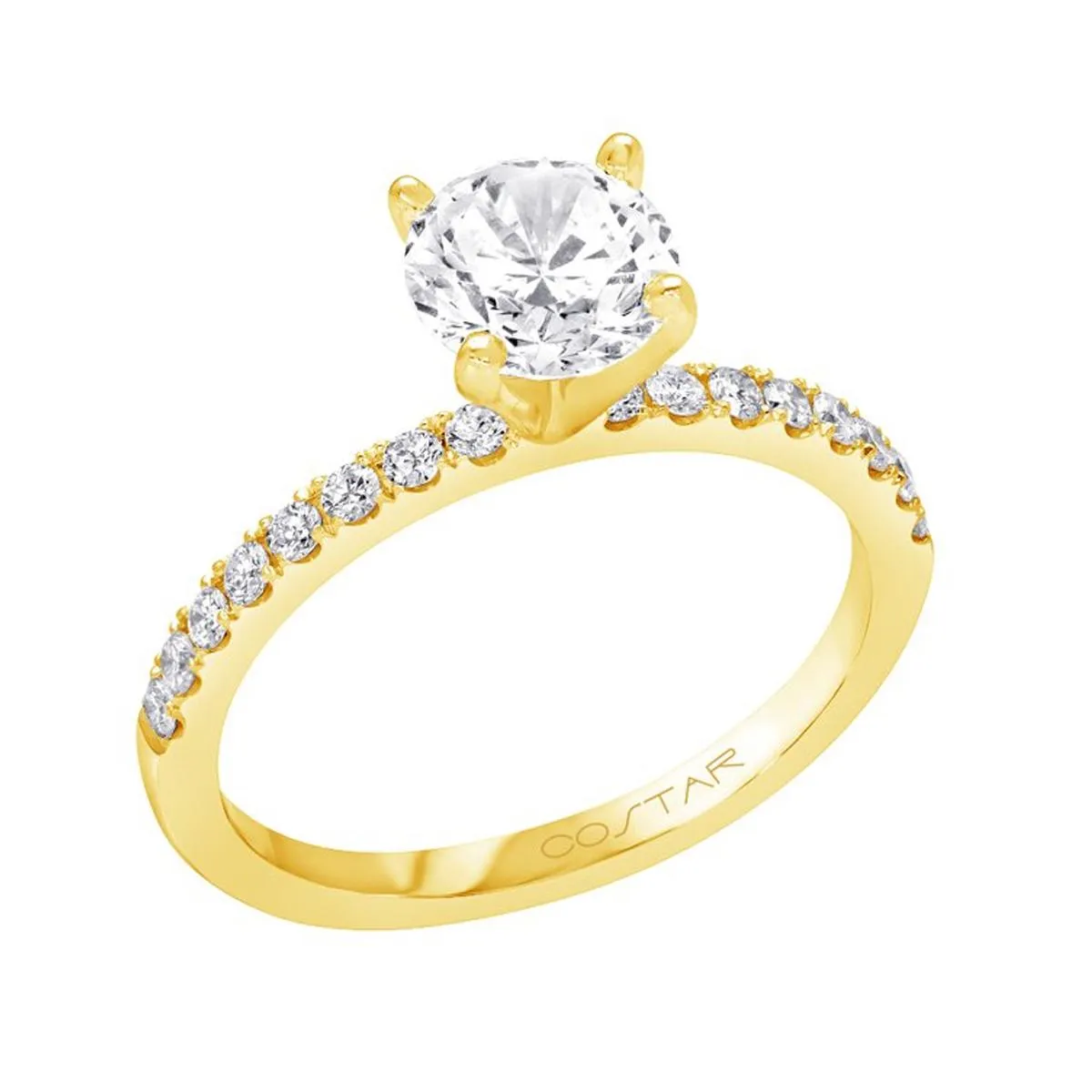 CLASSIC YELLOW GOLD ENGAGEMENT RING SETTING WITH 16 SIDE DIAMONDS, .25 CT TW