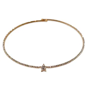 Clear Crystal Pave Star Wire Choker Gold Tone