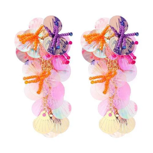 Colorful Shiny Large Shell Earrings - Sexikinis Swim