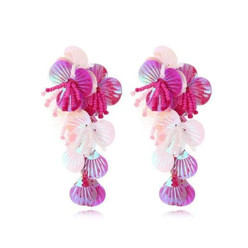 Colorful Shiny Large Shell Earrings - Sexikinis Swim