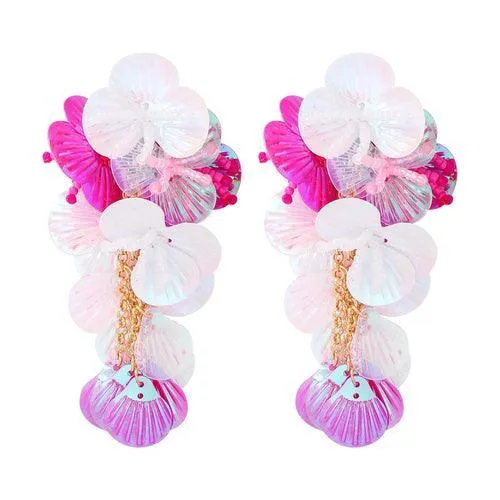 Colorful Shiny Large Shell Earrings - Sexikinis Swim