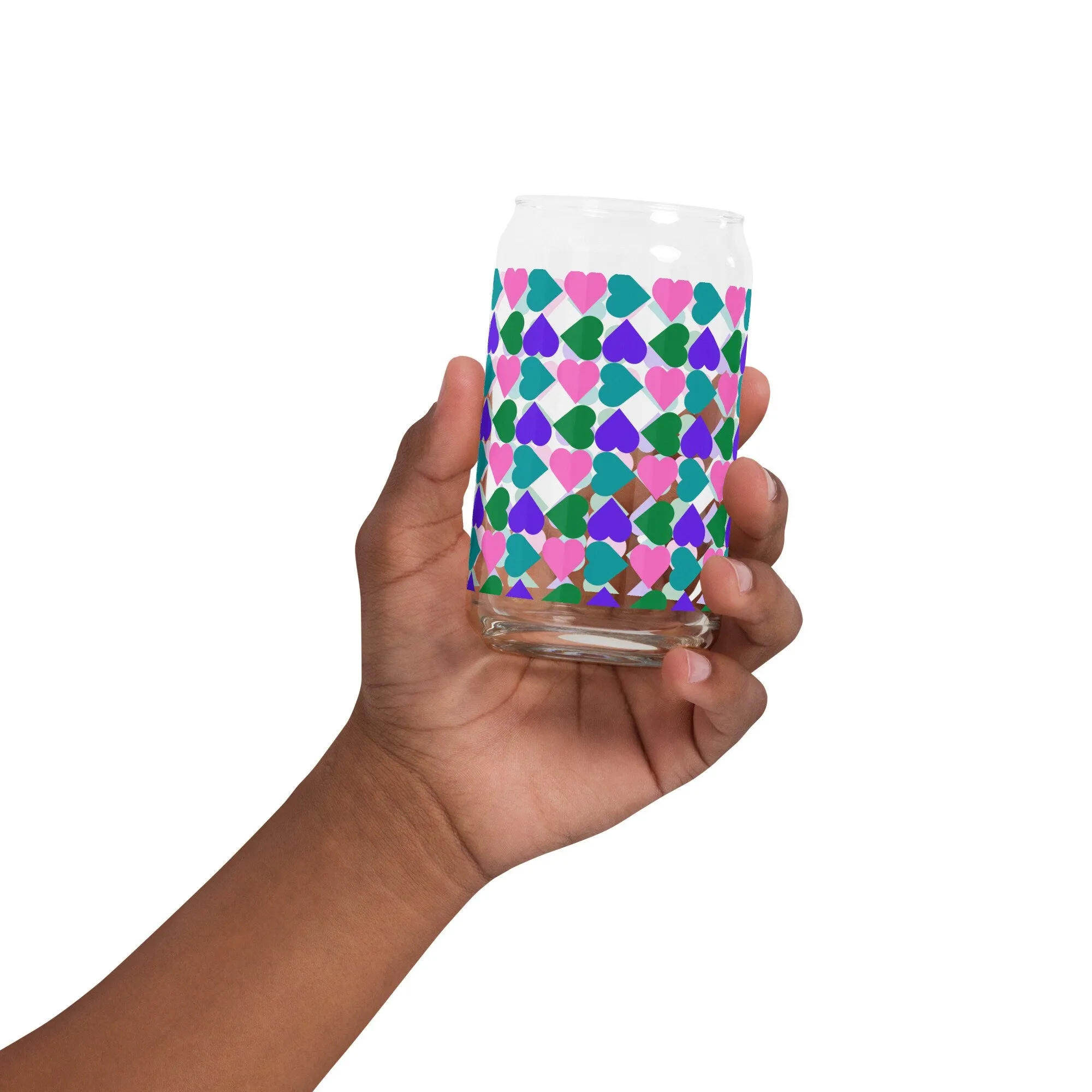 Covered in Hearts Bold Print Can Shaped Glass