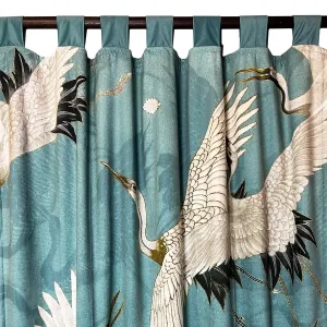 Crane Duck Egg Printed Velvet Panel Curtain