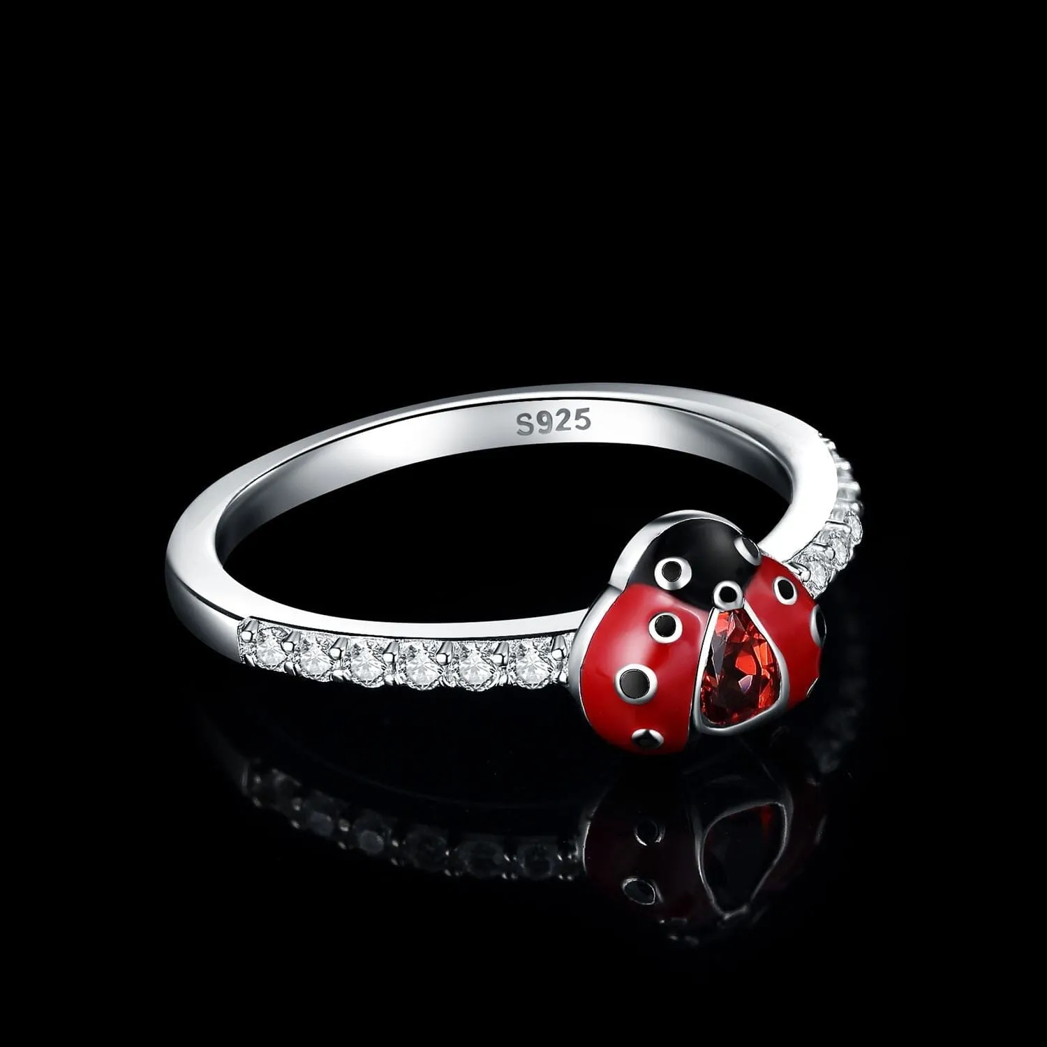 Cute Coccinella Natural Garnet Ring  - 925 Sterling Silver