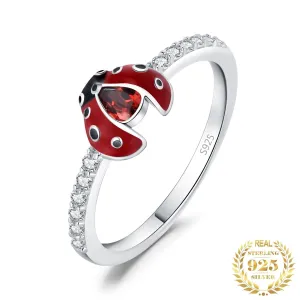 Cute Coccinella Natural Garnet Ring  - 925 Sterling Silver