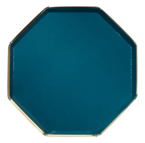 Dark Teal Dinner Plates,  Set of 8 Meri Meri Beautiful Basics Large Dark Teal Dinner Paper Plates (10" x 10")