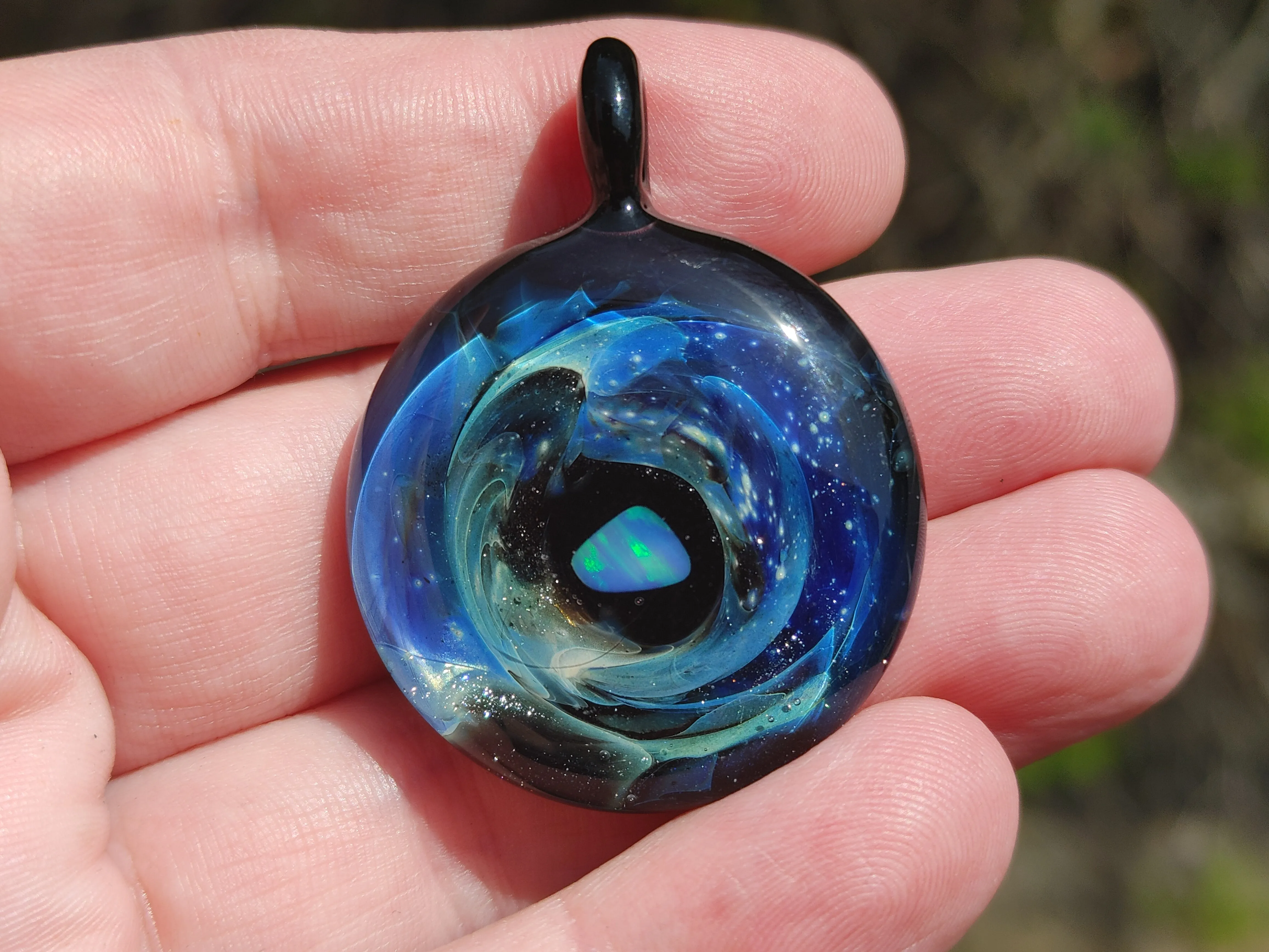 Deep Space Pendant with Opal Planetoid and Ash