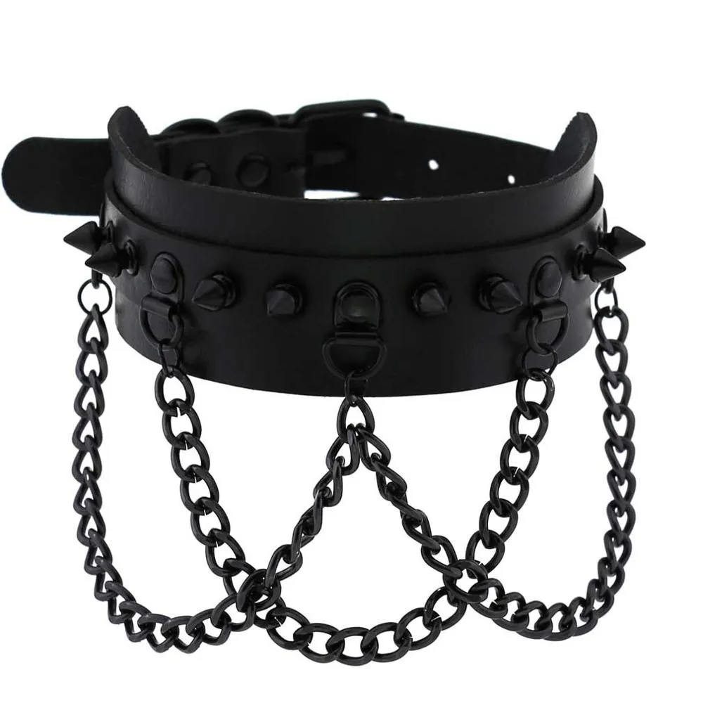 'Deepest Black' Goth Chain Spike Choker