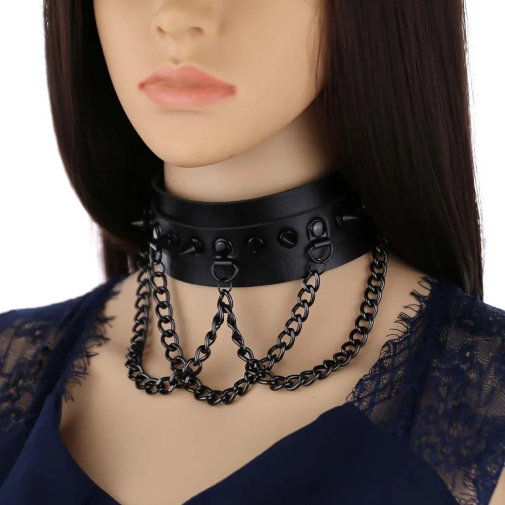 'Deepest Black' Goth Chain Spike Choker