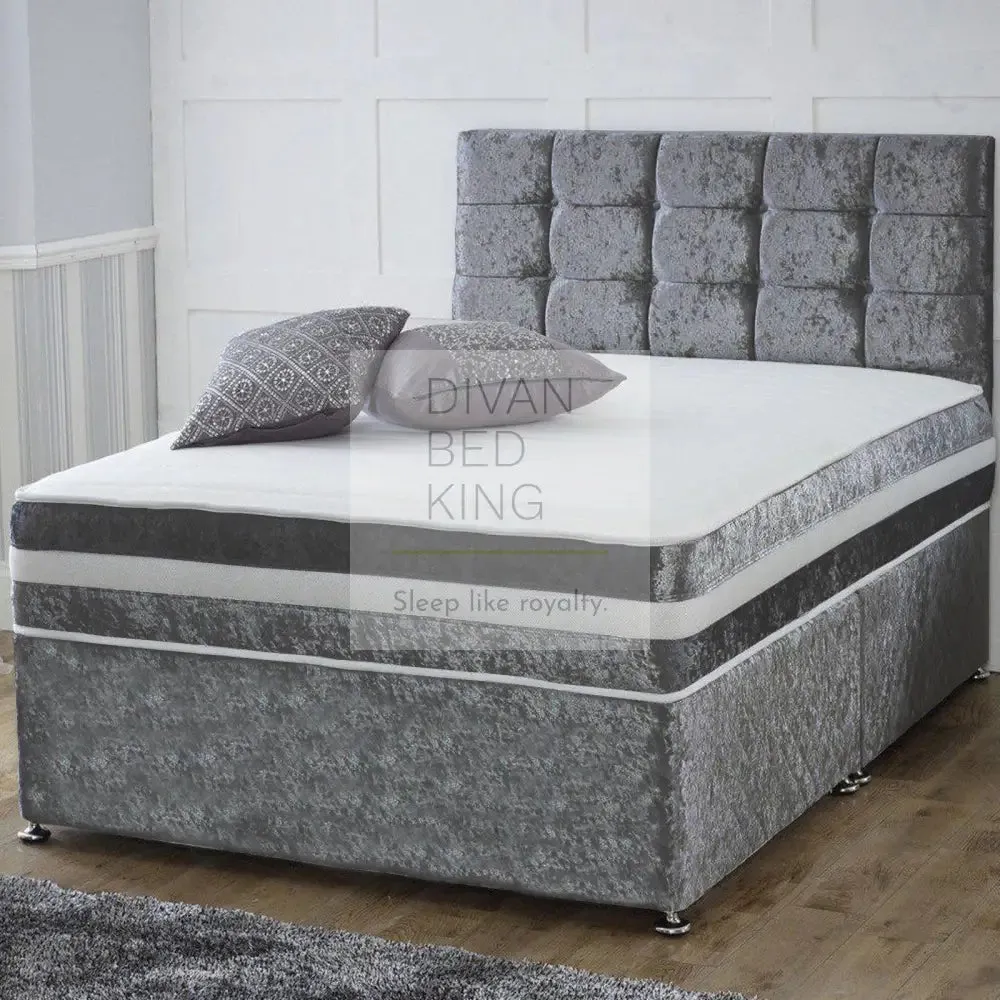 DivanBedKing.co.uk Crushed Velvet Divan Set   Matching Headboard and Memory Foam Mattress